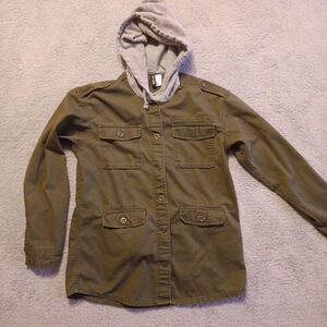 H&M Divided Womens Jacket Utility Biker Coat Size 6 Green Hoodie